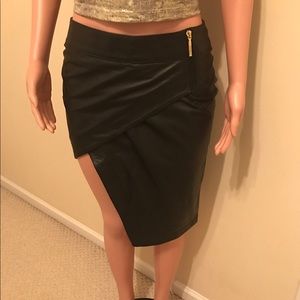 Asymmetrical Black Leather Skirt